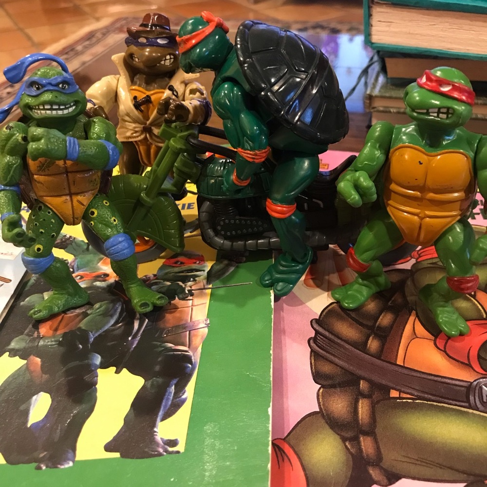~~~~~~~~~~~ SOLD__FOUR MOVEABLE NINJA TURTLES/THE NINJA TURTLE MOTORCYCLE/BOOKS - Picture 5 of 16